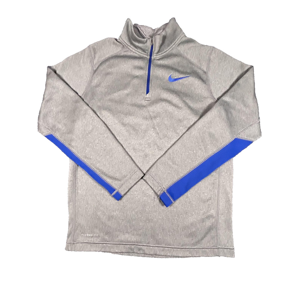 Nike Therma-Fit‎ Pullover Mens Small Gray Blue Quarter Zip Athletic Training Top